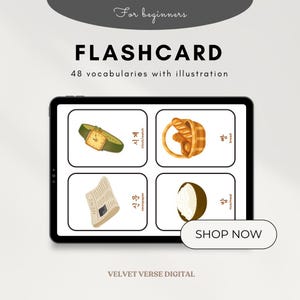 Korean Vocabulary Flashcards PDF and JPG | Learn Hangul for Beginners | Printable & Goodnotes Ready | Korean Language Study Cards