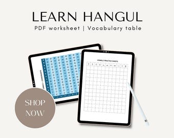 Learn Hangeul Korean Alphabet PDF | Beginner Hangul Writing Workbook | Goodnotes Compatible Korean Language Practice Sheets
