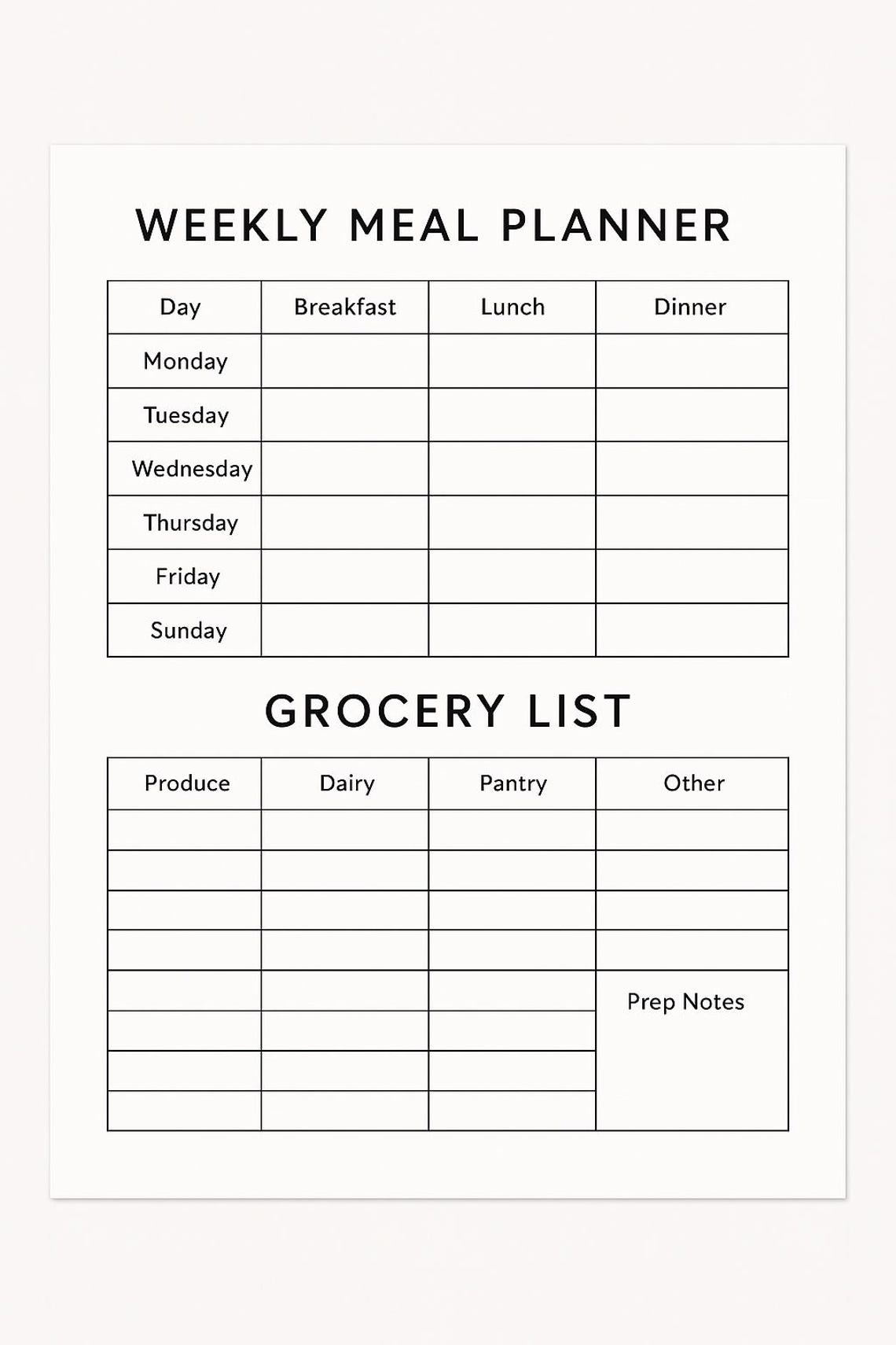 Weekly Meal Planner & Grocery List – Printable PDF – Instant Download ...