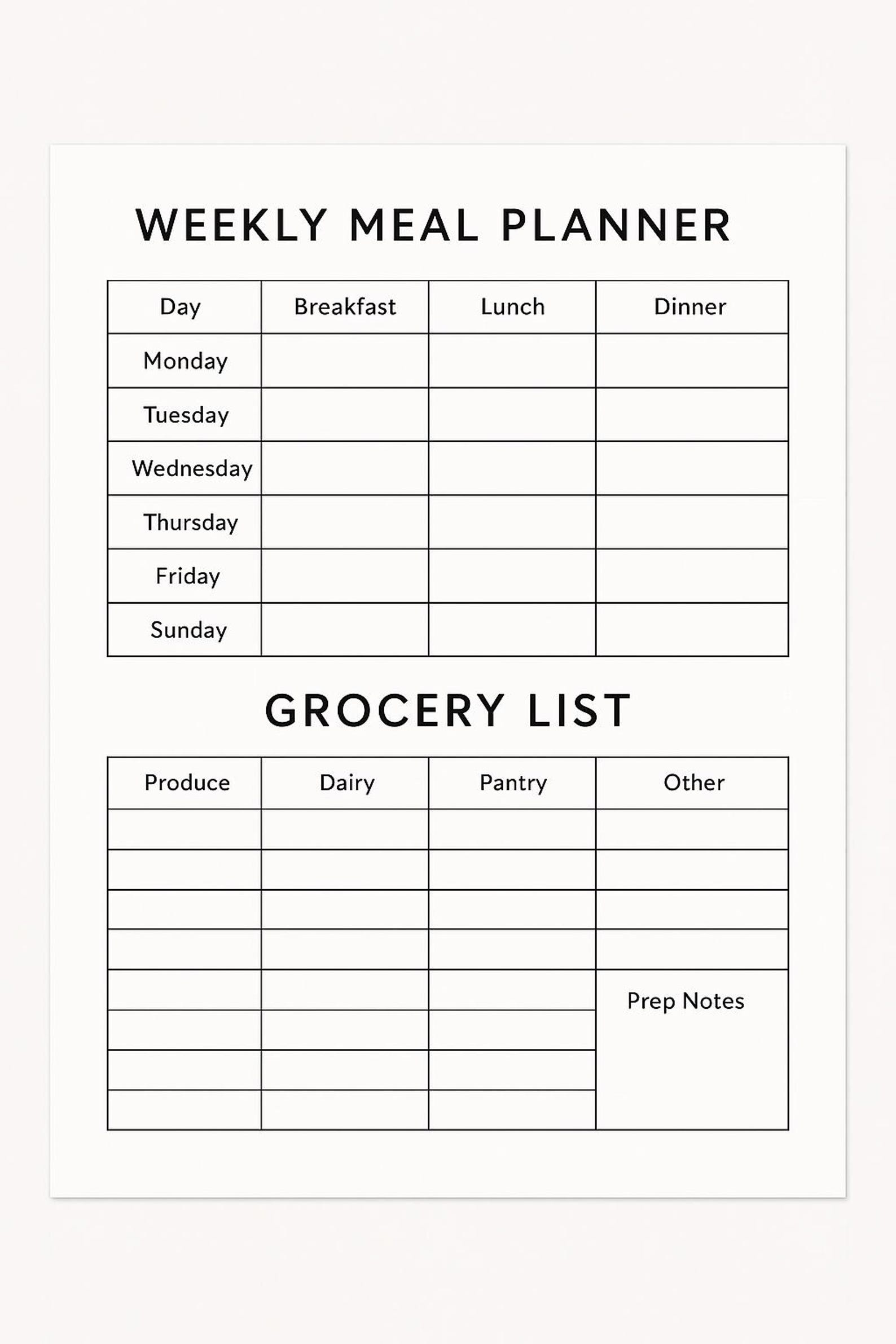 Weekly Meal Planner & Grocery List – Printable PDF – Instant Download ...