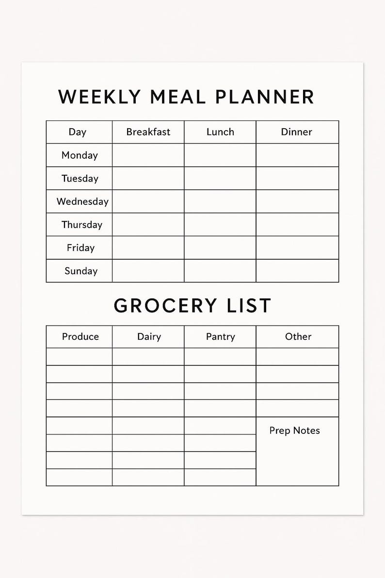 Weekly Meal Planner & Grocery List – Printable PDF – Instant Download ...