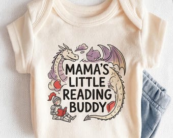 Mama's Little Reading Buddy Baby Onesie - Cute Book Lover Dragon Bodysuit