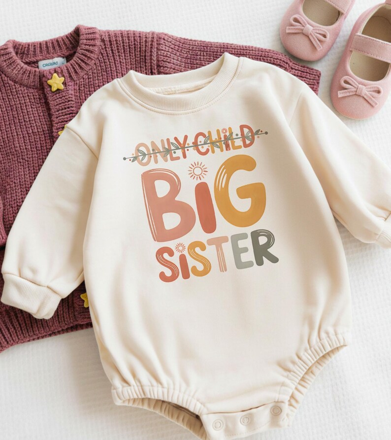 Only Child Big Sister Shirt, Promoted to Big Sis Announcement, Retro Toddler Big Sister Reveal Tee, Future Big Sister T-Shirt image 4