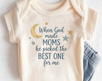 Body para bebé "Cuando Dios creó a las mamás" - Lindo body religioso para mamá
