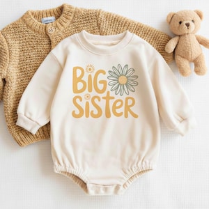 Camiseta de hermana mayor, Daisy Boho, regalo para nueva hermana mayor, camiseta para niña pequeña, camiseta de anuncio de bebé, camiseta retro de flores para hermana mayor imagen 3