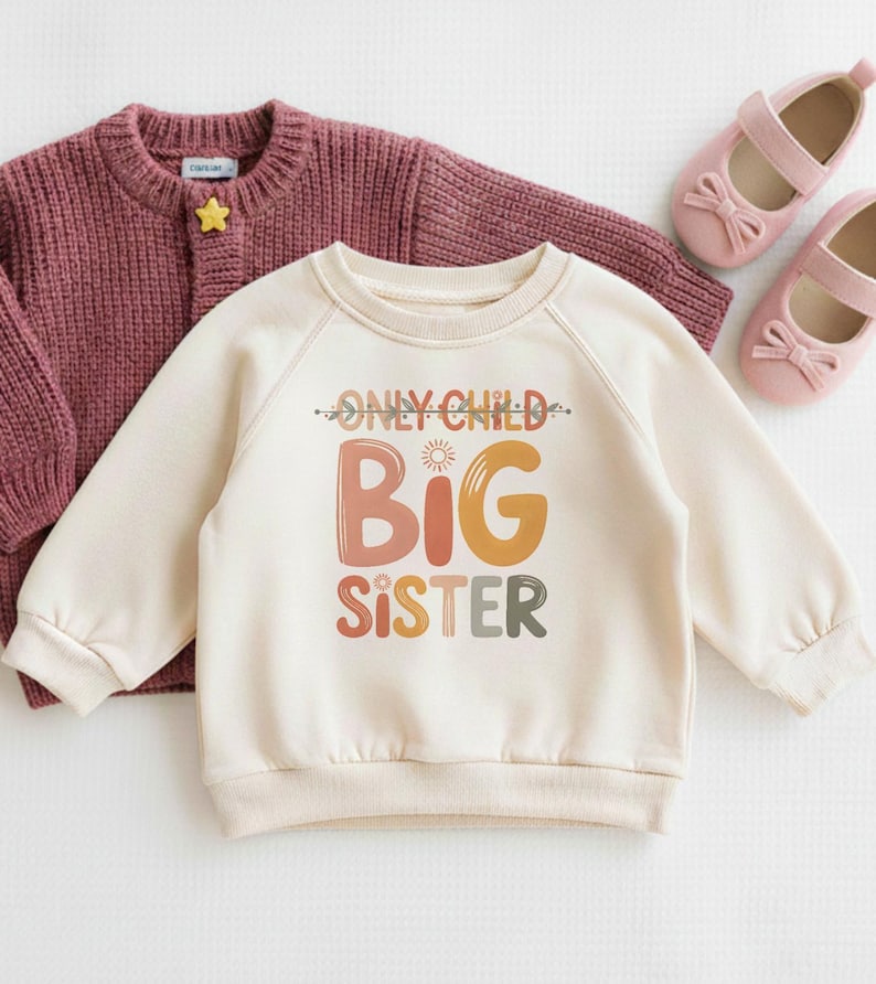 Only Child Big Sister Shirt, Promoted to Big Sis Announcement, Retro Toddler Big Sister Reveal Tee, Future Big Sister T-Shirt image 2