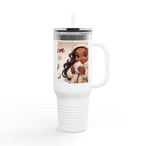 Gemütlicher illustrierter Reisebecher, Thermokaffeetasse für heiße Getränke, Geschenke für Sie, Winter Vibes, personalisierte Tasse, niedlicher Getränkebehälter