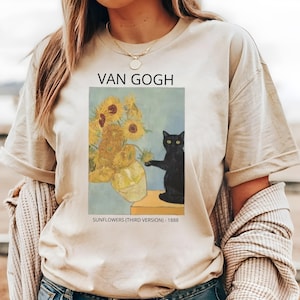 Van Gogh Cat T-Shirt: Funny Irises Art, Black Cat Tee