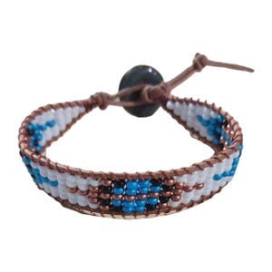 Boho Geometric Seed Bead Bracelet Blue Black White Bronze
