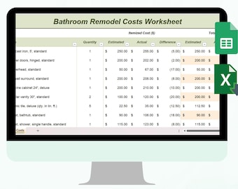Lista de verificación para la renovación del baño (hoja de cálculo, plantilla de construcción, hoja de cálculo de Google para la gestión de proyectos) y plan de renovación de la propiedad en Excel.