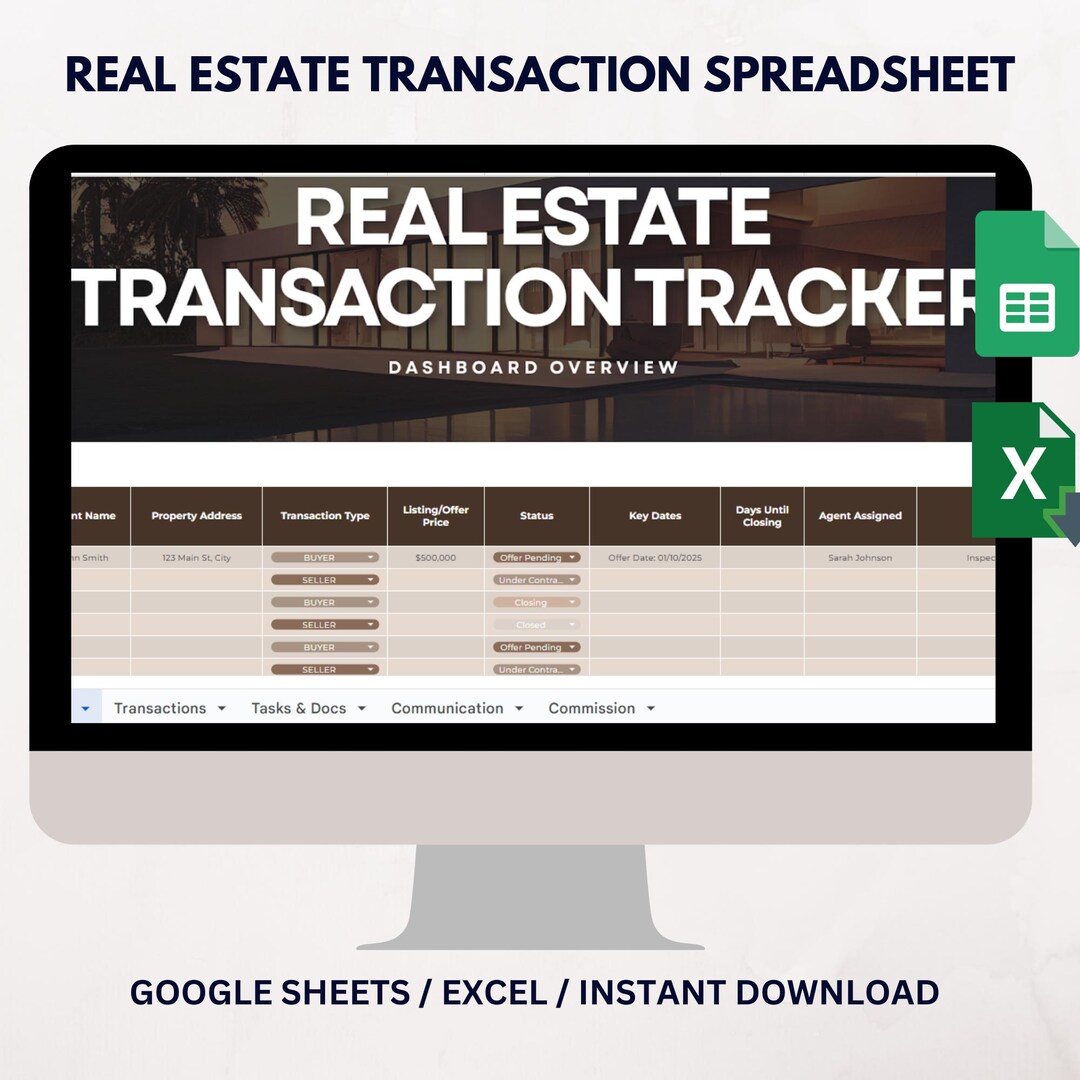 Real Estate Transaction Tracker Google Sheet Spreadsheet, Client Crm ...