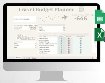 Reisebudget-Planer, Reisebudget-Planer, To-Do-Liste, Packliste, Budgetübersicht, Google Sheets Organizer