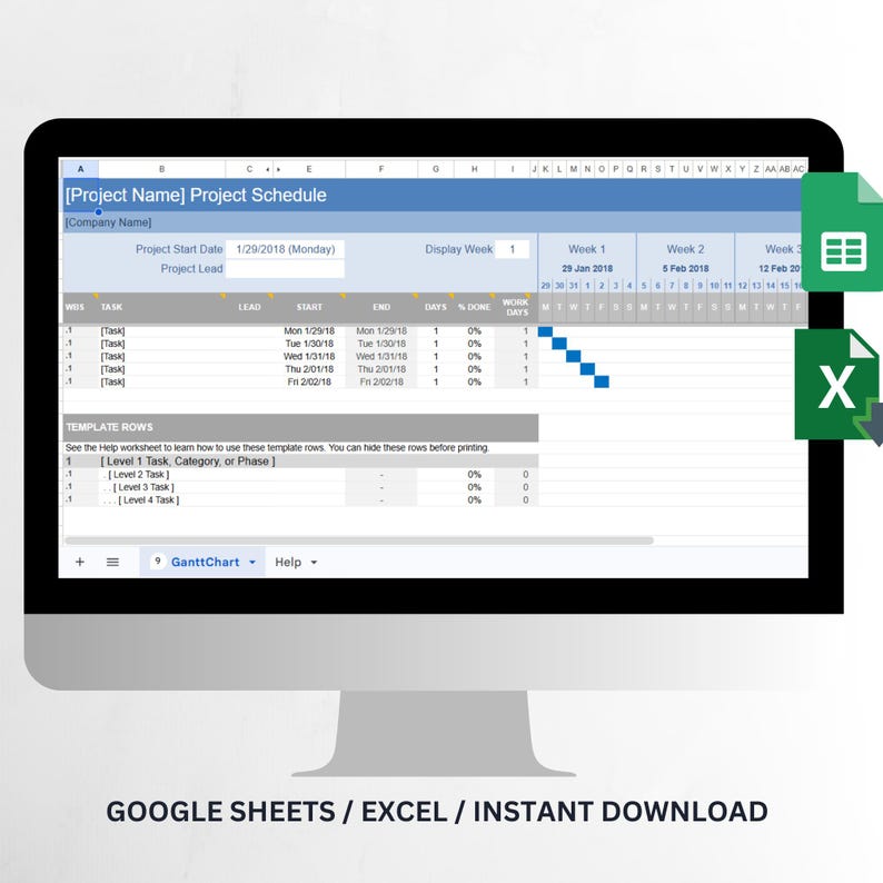 Simple Gantt Chart Project Planner Spreadsheet | Excel Project Timeline ...