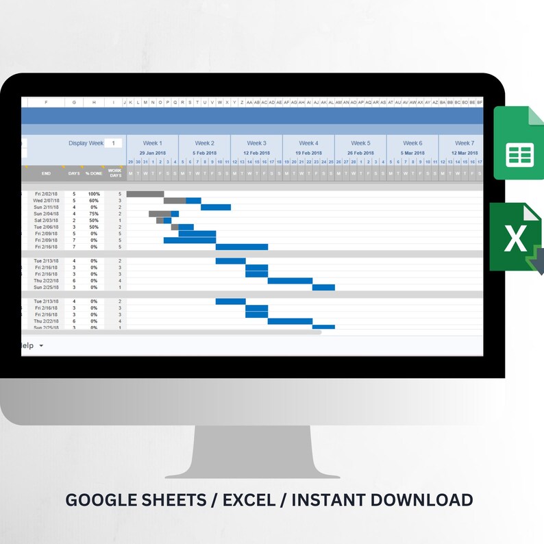 Simple Gantt Chart Project Planner Spreadsheet | Excel Project Timeline ...