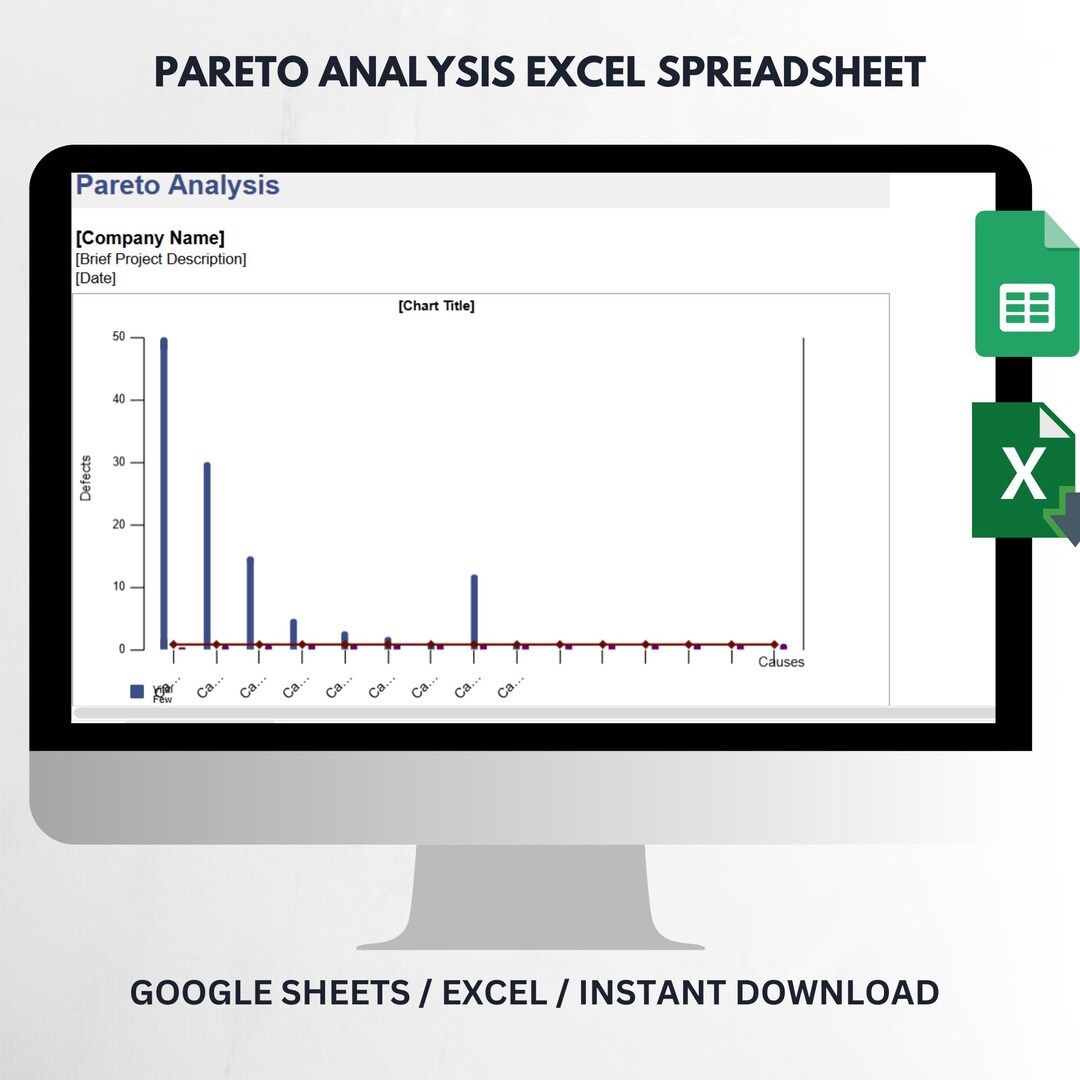 Pareto Chart Excel Template 80/20 Analysis Spreadsheet Quality Control ...