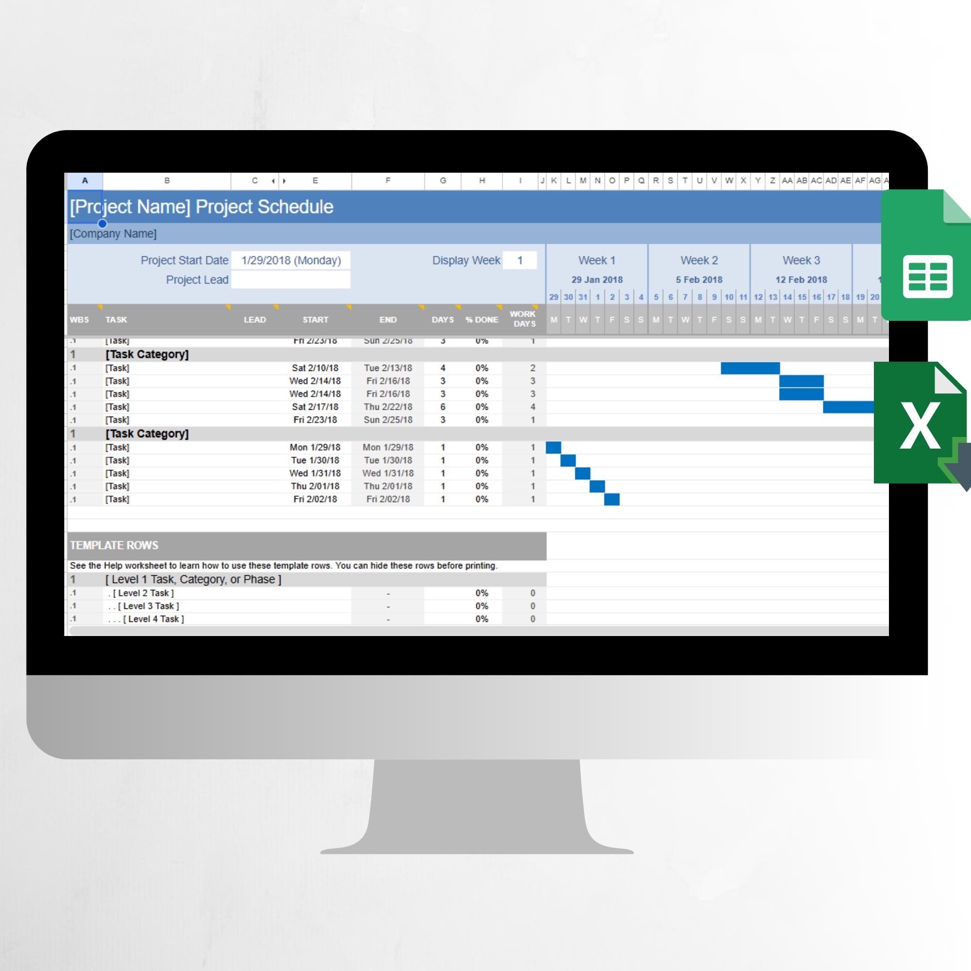 Simple Gantt Chart Project Planner Spreadsheet | Excel Project Timeline ...