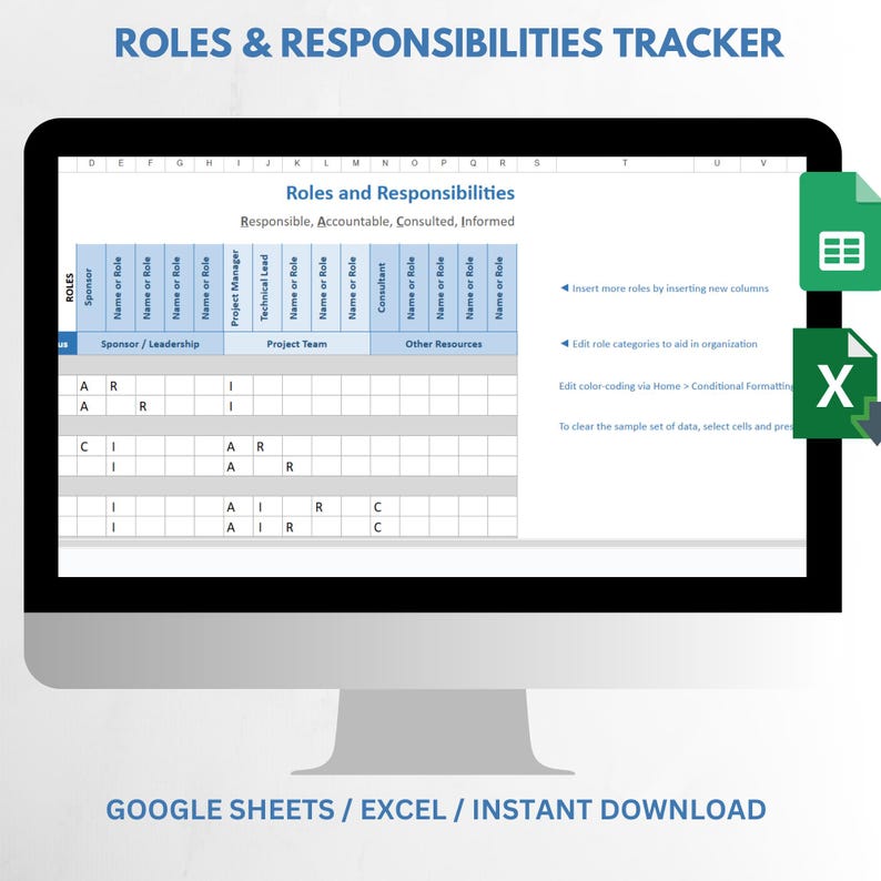 RACI Matrix Template Spreadsheet | Roles & Responsibilities Chart ...