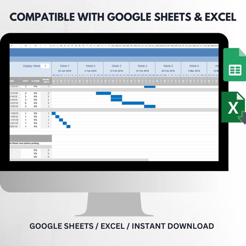 Simple Gantt Chart Project Planner Spreadsheet | Excel Project Timeline ...
