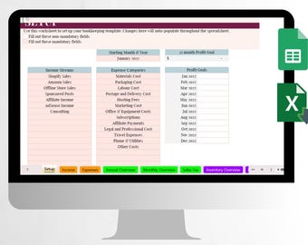 Ultieme Excel-spreadsheet voor zakelijke boekhouding, eenvoudige Google-spreadsheets voor kleine bedrijven, btw-tracker, winst en verlies, onkosten
