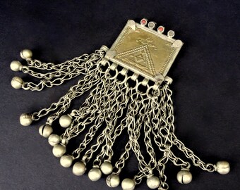 Belly Dance, Tribal, Fertility, KUCHI SILVER PENDANT, Afghanistan Treasure / eb15 / Total Length with Dangles : 5"