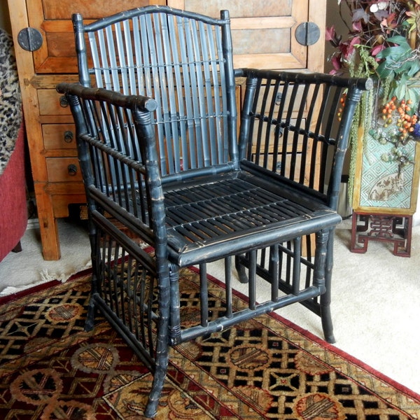 Large Black Bamboo Occasional accent Chair / Furniture / Desk Chair / CHICAGO Pick Up ONLY