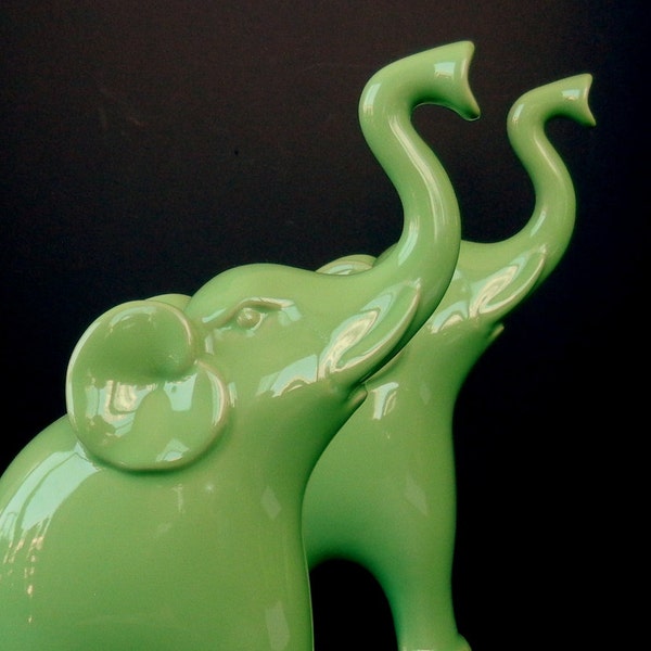 REDUCED / HUGE 16" Elephant Duo / Apple Lime Green / Art Deco / Hollywood / Retro / Significant Statement / gl158