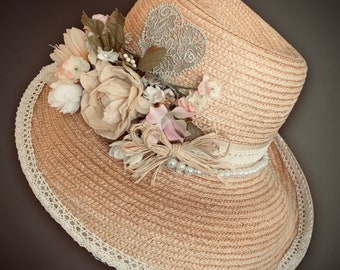 VIntage FLOWERED STRAW HAT ~ Church, Wedding,  Shower,  Luncheon,  Tea Party,   Kentucky Derby