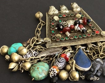 Custom made Tibetan Silver Pendant / Consisting of Chinese Charms, Amulets, Artifacts, and etc. Found Treasures