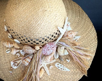 Fancey EXOTIC SHELL / Embellished Hat / Hand Made by LIZ / One of a Kind / Coastal / Tropical