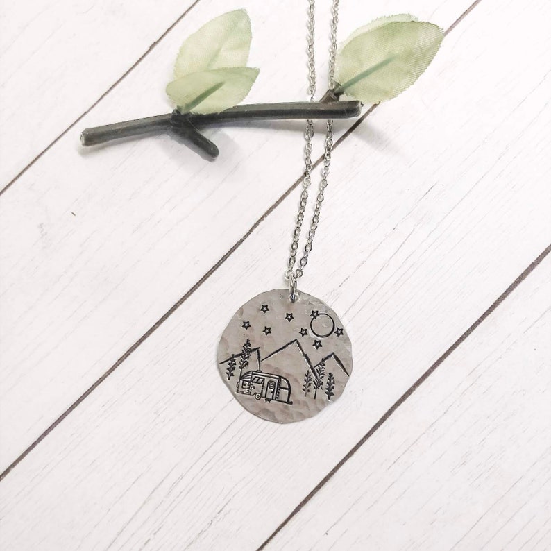 Camping Necklace Wanderlust Jewelry Mountain and Tree Etsy