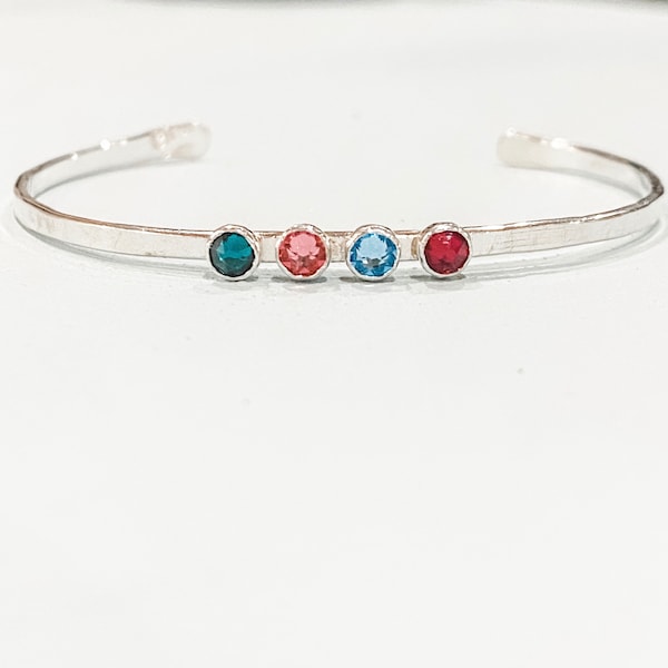 Birthstone Cuff Bracelet • Personalized Mom Jewelry • Custom Gifts