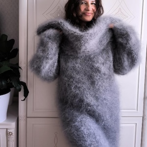 Mohair sweater turtleneck with a separate collar men fuzzy long sweater thick knit sweater turtleneck
