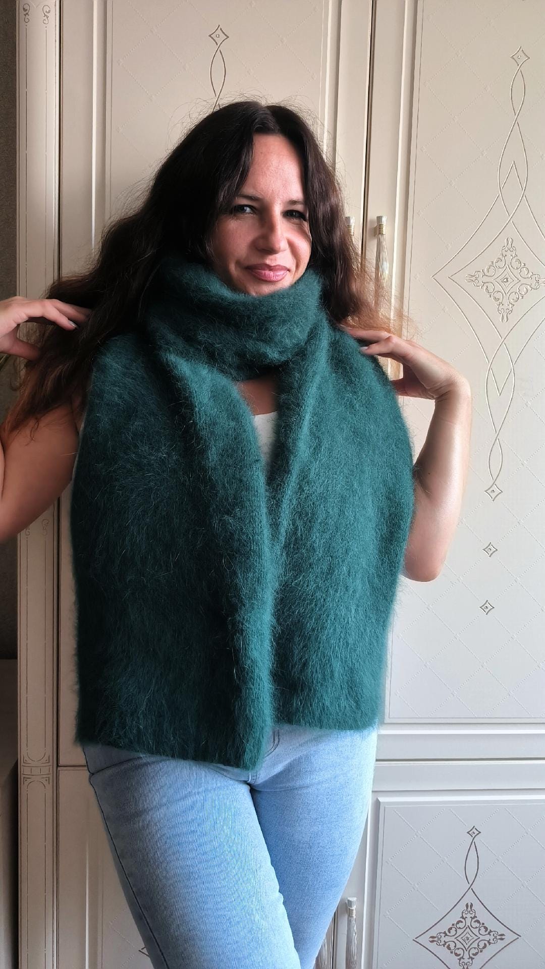 Long Fluffy Angora Scarf Man Soft Wool Thick Scarf Hand Knit - Etsy