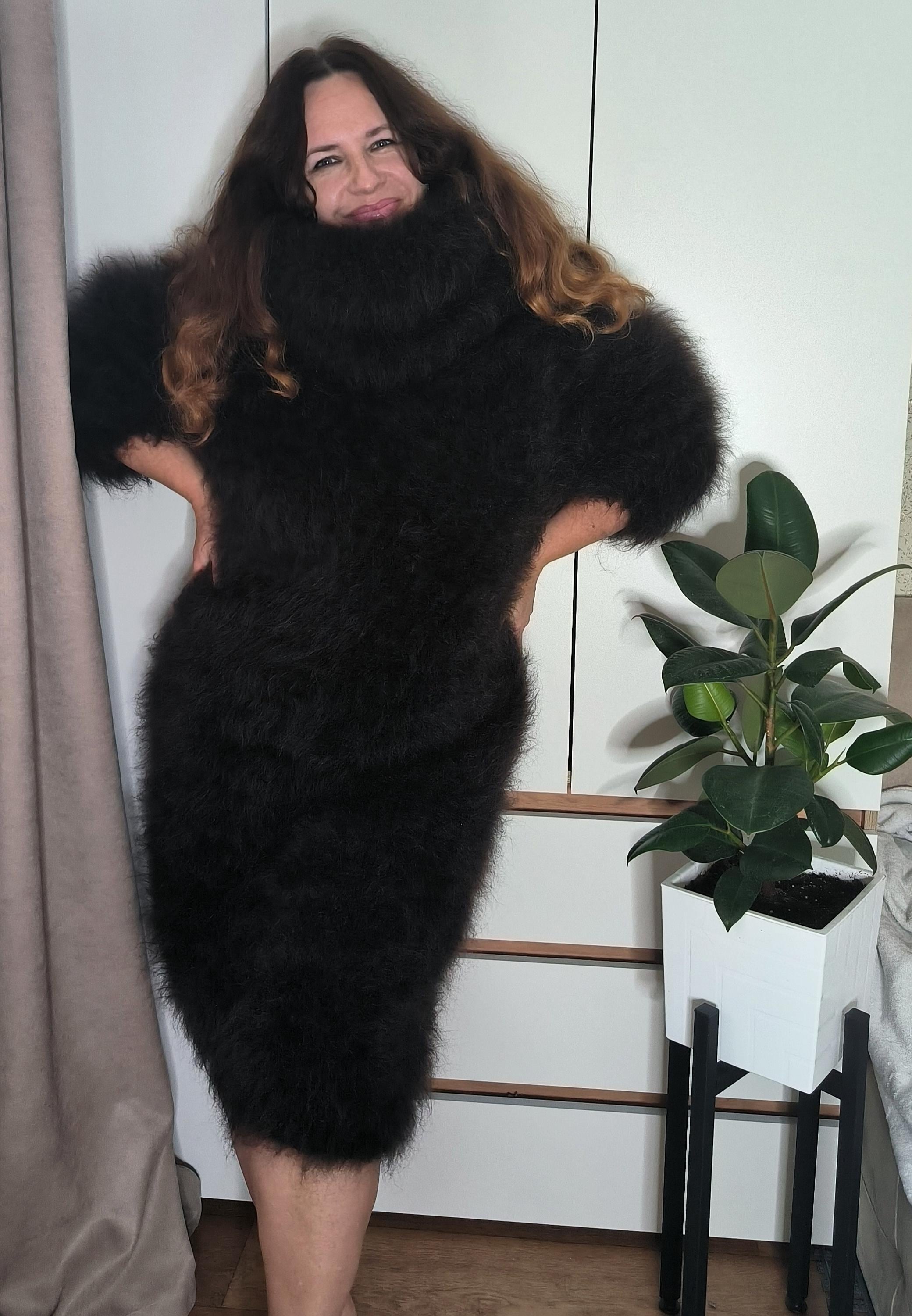 Thick Mohair Sweater Turtleneck: Fuzzy Wool Longhair Unisex Dress