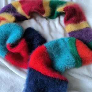 Mohair scarf fuzzy rainbow scarf multi-colored wool knit scarf