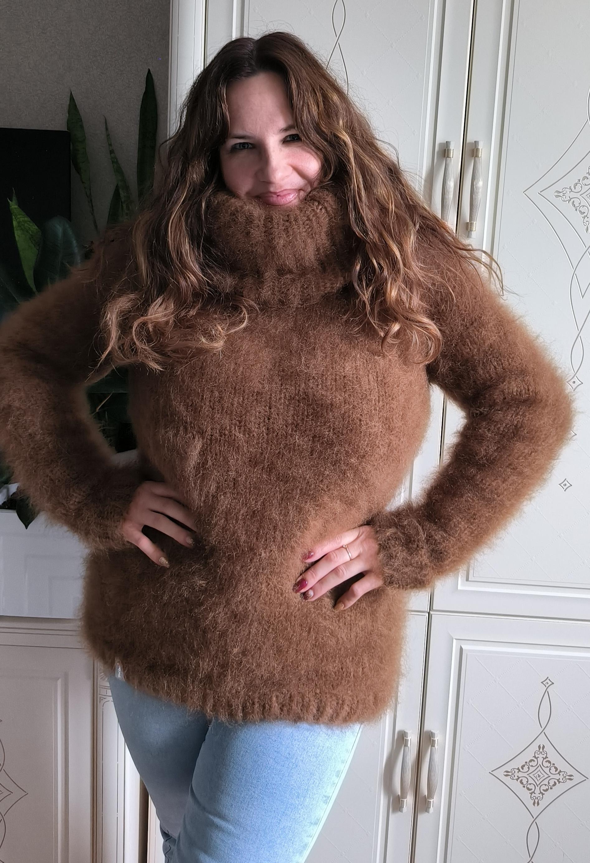 Fuzzy Mohair Turtleneck: Wool Longhair Handknit Sweater Brown - Etsy