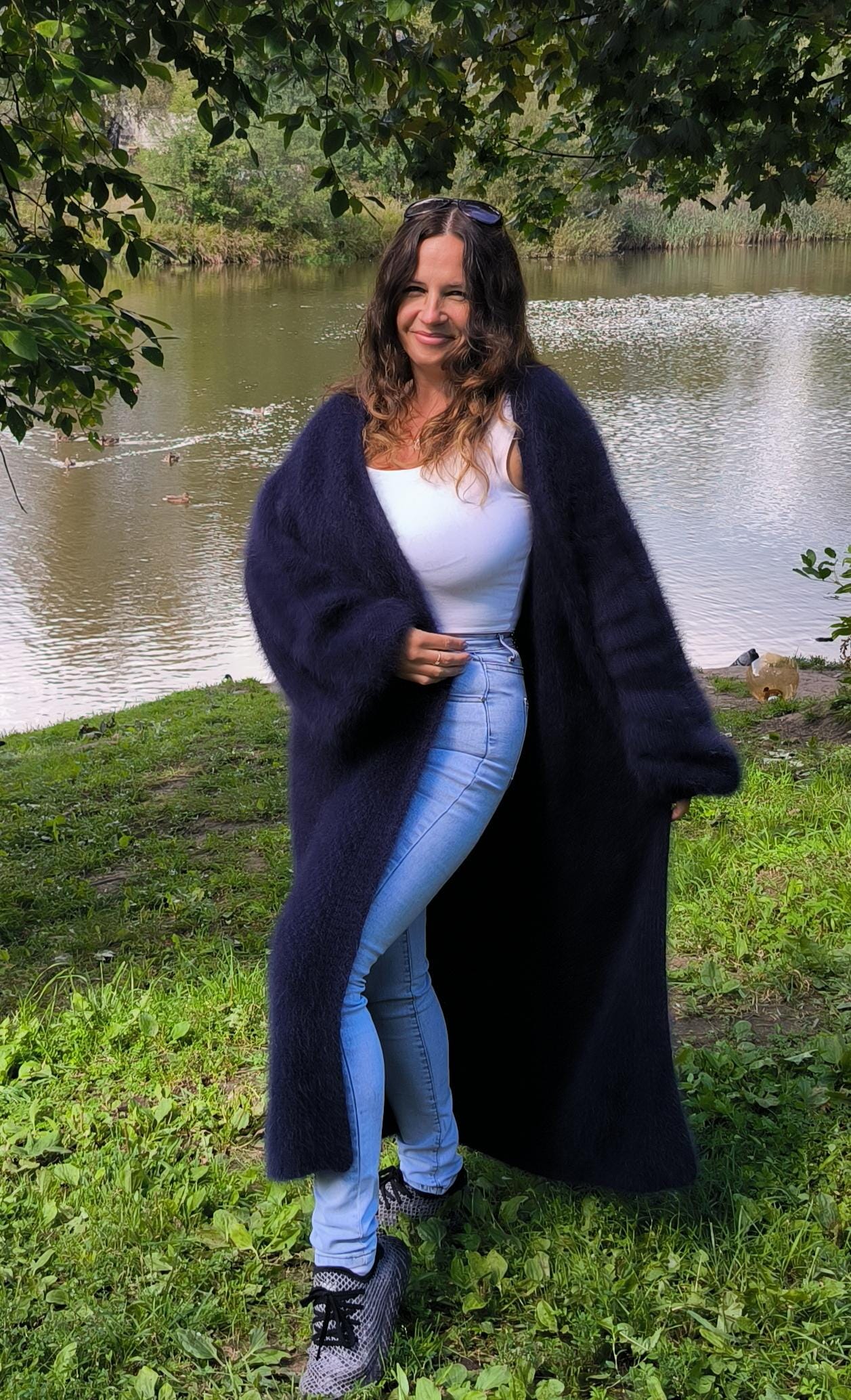 Fluffy Angora Knit Cardigan Blue: Long Wool Unisex - Etsy