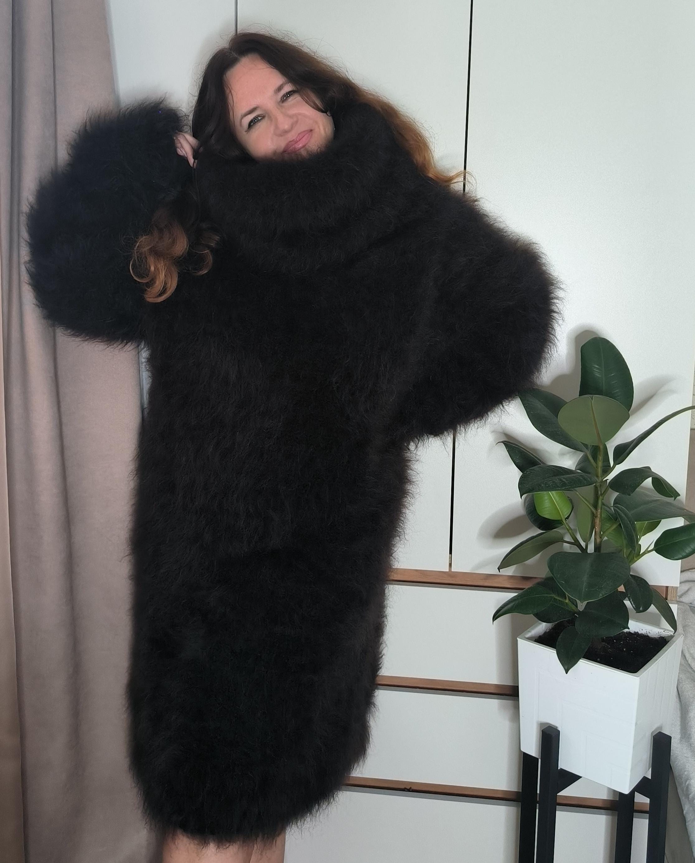 Thick Mohair Sweater Turtleneck: Fuzzy Wool Longhair Unisex Dress