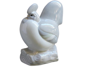 Rooster Gray Porcelain Figurine Vintage White Ries Japan Chicken
