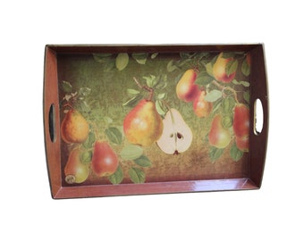 Pear Serving Tray Michel Design Works Decoupage Rectangle Handles Vintage Pears Wood Lacquer