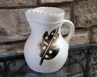 Minimalist Organic Leaf Pitcher White Silver Laurie Gates 97 Stoneware Serving 1997