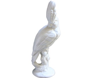 White Ceramic Bird Cockatoo Vintage Figurine Statue Porcelain Tropical Hollywood Regency