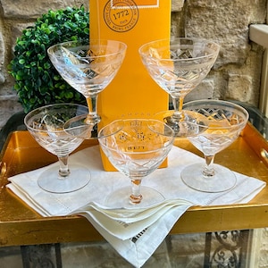 Vintage Etched Plaid Champagne Coupe Glasses - Set of 5
