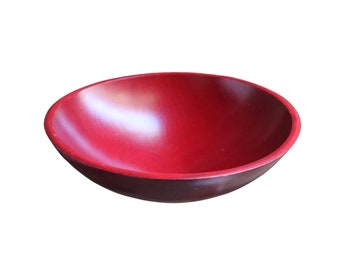 Red Wooden Bowl Large Made In Vermont Hand Turned Deep Red 14” Hardwood Bowl