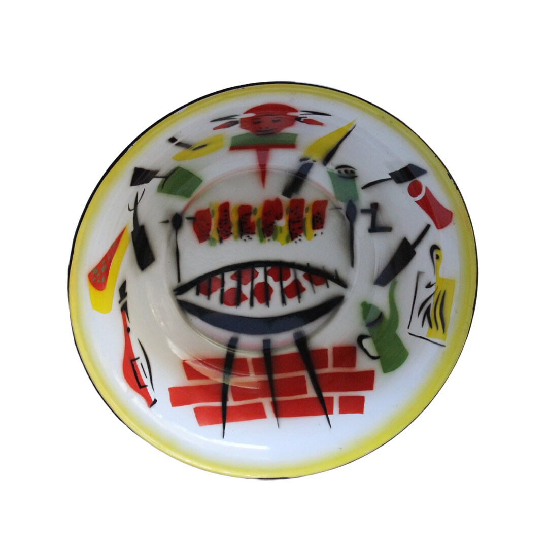 Barbecue BBQ Enamel Bowl Painted Vintage 1950s Grill Outdoor Etsy