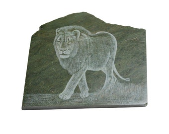 Verdite Etched Stone Sculpture Lion Paperweight Green  Decorative Accessory Vintage