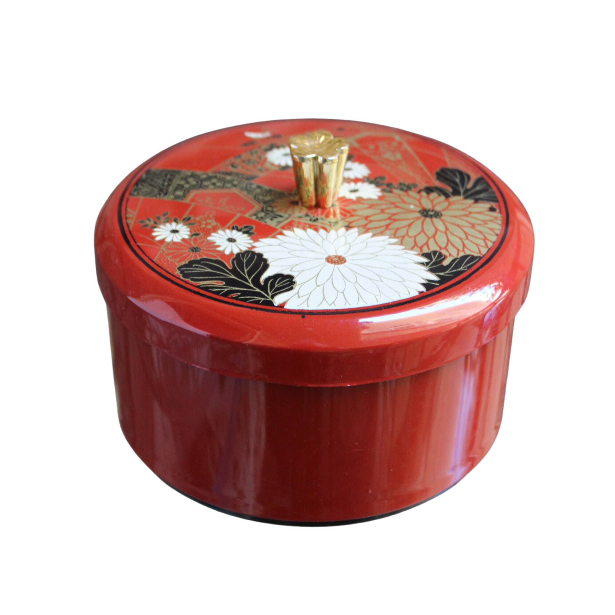 漆器 丸型容器 赤黒葉模様 木箱付き 漆器 丸型容器 赤黒葉模様 木箱付き 日本製 漆塗り 丸型