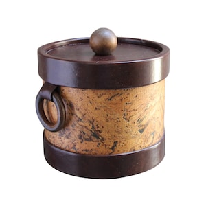 Brown Vinyl Ice Bucket Cork Wood Knob Handles Vintage 1970s 70 Elmar Los Angeles MCM