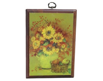 Hallmark Springbok Jan Manco Sunflowers Small Art Print On Wood Yellow Vintage 1970s Minor Issue