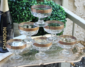 Champagne Coupe Vintage Gold Trim Italy Coronation Party Barware Craft Cocktail 1960s 1970s 60s 70s